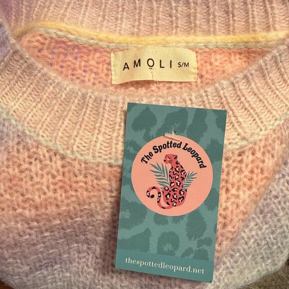 AMOLI Pastel Sherbet Sweater | Fuzzy Brushed Wool Blend Rainbow Pullover S/M NWT - Picture 4 of 7